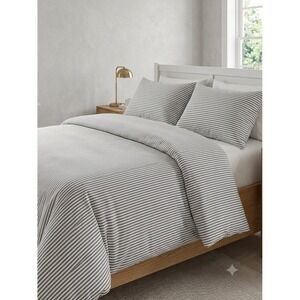 Brooklinen Classic Percale Duvet Set Grey White Stripe Full Queen 3pc Cotton